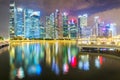 Panorama front views of the river Singapore financial district and business building at night, Singapore City Royalty Free Stock Photo