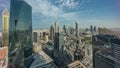 Panorama of futuristic skyscrapers in financial district business center in Dubai on Sheikh Zayed road timelapse