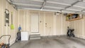 Panorama Garage interior with wall filler marks and white fire door