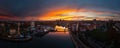 Panorama of Gdansk city over the Motlawa river at sunset. Poland Royalty Free Stock Photo