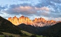 Panorama of Geisler (Odle) Dolomites Group Royalty Free Stock Photo