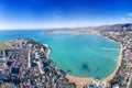 Panorama of Gelendzhik from a bird`s eye view. Gelendzhik Bay, Caucasus mountains, lighthouse, embankment, houses, streets. The re Royalty Free Stock Photo