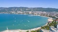 Panorama of Gelendzhik resort from a bird`s-eye view. The Central beach of the resort and the city center are visible. Royalty Free Stock Photo