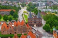 Panorama of German small town. View from above on Holsten Gate and Museum Holstentor Royalty Free Stock Photo