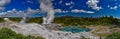 Panorama of geyser in Te Puia geothermal park, New Zealand Royalty Free Stock Photo