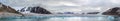 Panorama of a glacier and mountains in Ellesmere Island, part of the Qikiqtaaluk Canada.