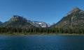 Panorama of Glacier National Park`s Goat Haunt from Upper Waterton Lake
