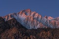 Panorama of Glowing Lone Pine Peak and Mount Whitney Sunrise, Alabama Hills, Lone Pine, California Royalty Free Stock Photo