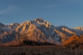 Panorama of Glowing Lone Pine Peak and Mount Whitney Sunrise, Alabama Hills, Lone Pine, California