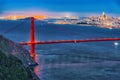 Panorama of the Gold Gate Bridge and San Francisco city at night, California Royalty Free Stock Photo