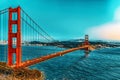 Panorama of the Gold Gate Bridge and San Francisco city at night, California Royalty Free Stock Photo