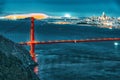 Panorama of the Gold Gate Bridge and San Francisco city at night, California Royalty Free Stock Photo