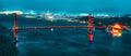 Panorama of the Gold Gate Bridge and San Francisco city at night, California Royalty Free Stock Photo