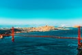 Panorama of the Gold Gate Bridge and San Francisco city at night, California Royalty Free Stock Photo