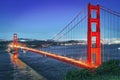 Panorama of the Gold Gate Bridge and San Francisco city at night, California Royalty Free Stock Photo