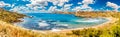 Panorama Golden Bay Malta summer tourist resort beach azure water sea, . Concept travel Royalty Free Stock Photo