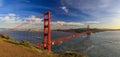 Panorama of the Golden Gate bridge with the Marin Headlands and San Francisco skyline at colorful sunset, California Royalty Free Stock Photo