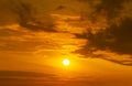 Panorama of golden hour sky with sun and clouds background Royalty Free Stock Photo