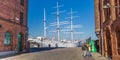 Panorama of the Gorch Fock sailing ship in Stralsund