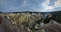 Panorama of the grand canyon of the yellowstone with yellowstone falls along the river