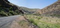 Panorama of a gravel road running parallel to the Deschutes River near Grass Valley, Oregon, USA Royalty Free Stock Photo