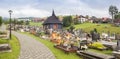 Panorama of the graveyard at the church in mountain village Zdiar