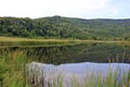 Green hill and lake panorama view Royalty Free Stock Photo