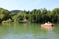 People riding a water bike