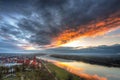 Panorama of Grudziadz city from Klimek tower at sunset, Poland