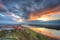 Panorama of Grudziadz city from Klimek tower at sunset, Poland