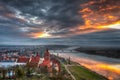 Panorama of Grudziadz city from Klimek tower at sunset, Poland