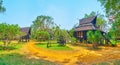 Panorama with Guesthouse building of Baan Dam Black House, on May 11 in Chiang Rai, Thailand