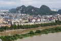 Panorama of Guilin and its karst mountains from Fubo hill