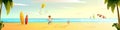 Panorama.Sunny summer beach summer beach. The guy with the dog running along the beach Royalty Free Stock Photo