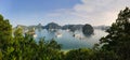 Panorama of Ha Long Bay islands, tourist boat and seascape, Ha Long, Vietnam