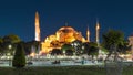 Panorama of Hagia Sophia mosque at night, Istanbul, Turkey