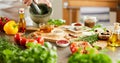 Panorama of the hands of a chef preparing herbs Royalty Free Stock Photo