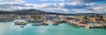 Panorama with harbor of Ancona, boats docked Royalty Free Stock Photo