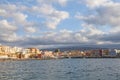 A panorama of the harbor city of Chania. View of the emarald sea, interesting landscapes, colorful houses. The Mediterranean Sea. Royalty Free Stock Photo