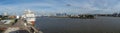 Panorama of the harbor in Hamburg with a cruise ship at the cruise center, Germany Royalty Free Stock Photo