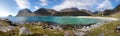 Panorama of Haukland and Vik Beach at Vestvagoy Island, Lofoten, Nordland, Norway