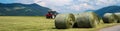 Panorama hay bales of the rural agriculture Royalty Free Stock Photo