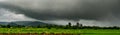 Panorama heavy clouds storm of rain on sky over rice field in rural Royalty Free Stock Photo