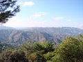 Mount Troodos at an altitude of 900 m above sea level. Cyprus. Forest landscapes on the slopes of the mountain ranges.
