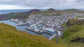 Panorama of Heimaey island with Eldfell and Helgafell volcanos, Iceland Royalty Free Stock Photo
