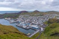 Panorama of Heimaey island with Eldfell and Helgafell volcanos, Iceland Royalty Free Stock Photo