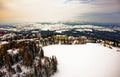 Panorama of High Tatras with jumping bridger during winter Royalty Free Stock Photo