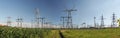 Panorama of high voltage substation. Distribution electrical pow