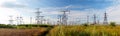 Panorama of high voltage substation. Distribution electrical pow Royalty Free Stock Photo