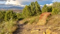 Panorama Hiking trail on a mountain slope with boardwalk